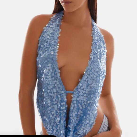 Peppermayo Blue Sequin Halter Top- New with Tags - Picture 3 of 8